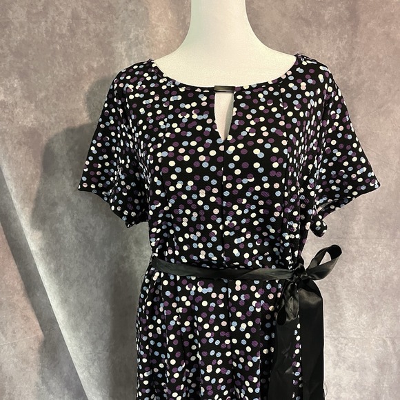 Avenue‎ Polka Dot Dress Black Purple Blue White 18/20 NWT Fit And Flair Retro - Picture 2 of 15